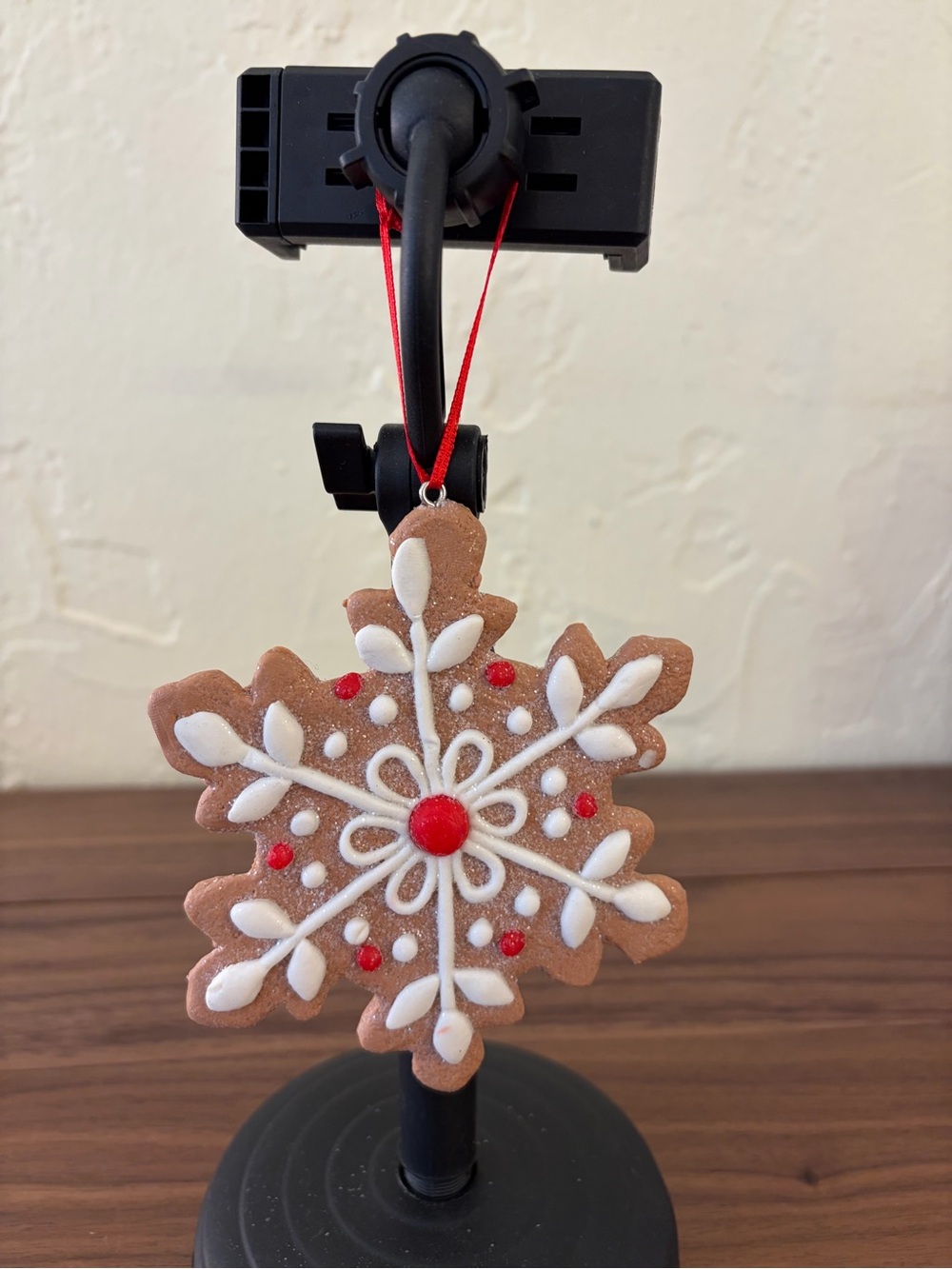 Gingerbread Snowflake Christmas Ornament Red White Icing 4.25”